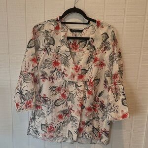 Zara Red and Black Floral Blouse